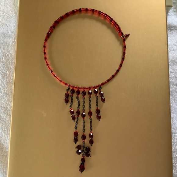 Romantic Vintage Boho Locket Necklace and Beaded Chocker Red OS - Picture 9 of 16